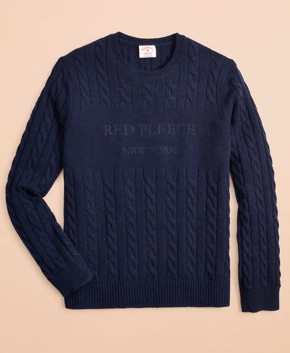 Wool-Blend Cable Logo Sweater - Brooks Brothers Outlet