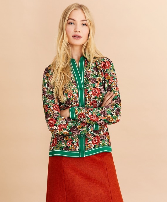 Floral-Print Crepe Blouse - Brooks Brothers Outlet