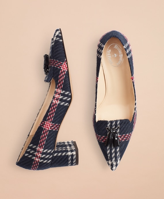 Plaid Point-Toe Block-Heel Pumps - Brooks Brothers Outlet