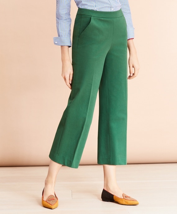 Stretch Cotton Twill Cropped Wide-Leg Pants - Brooks Brothers Outlet