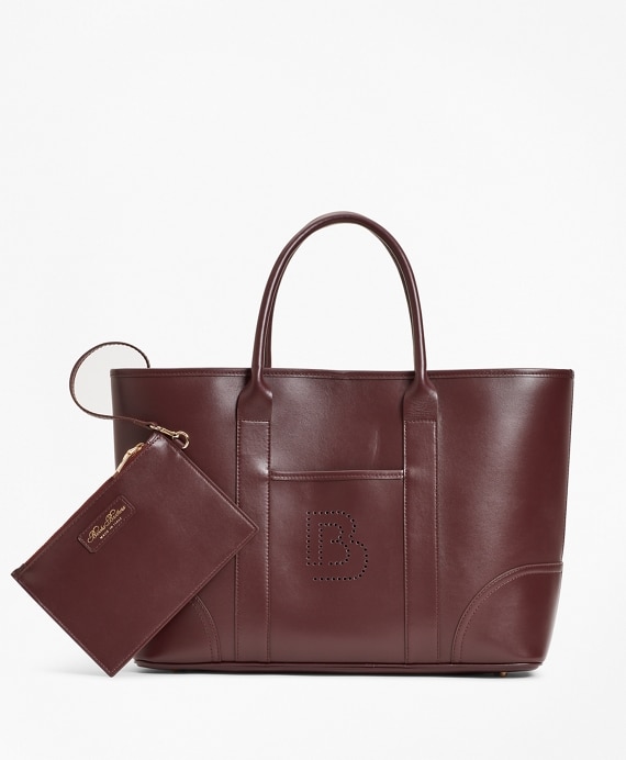 Logo-Embellished Leather Tote Bag - Brooks Brothers Factory Outlet