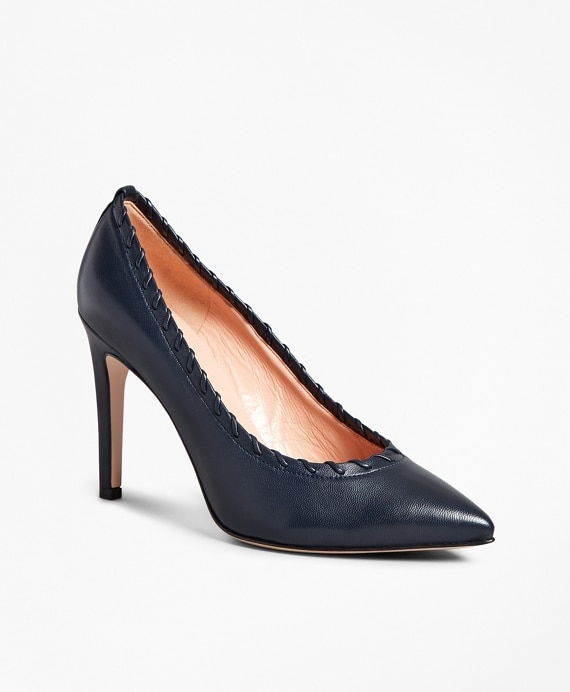 Leather Whipstitch Point-Toe Pumps - Brooks Brothers Outlet