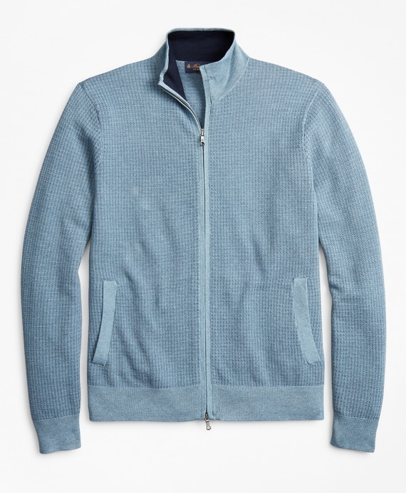 Supima&reg; Cotton Textured Full-Zip Sweater - Brooks Brothers Outlet
