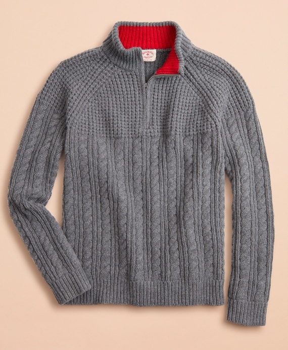 Half-Zip Merino Wool Cable-Knit Sweater - Brooks Brothers Factory Outlet