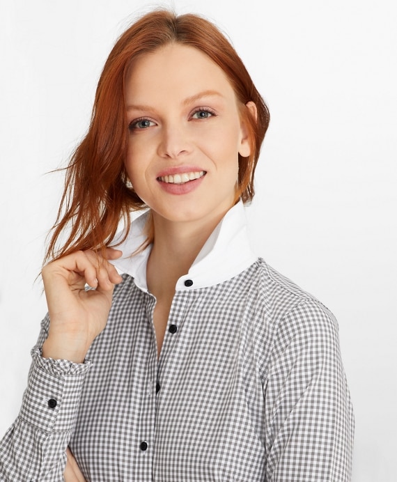 Non-Iron Gingham Supima&reg; Cotton Dobby Contrast-Collar Fitted Shirt - Brooks Brothers Outlet
