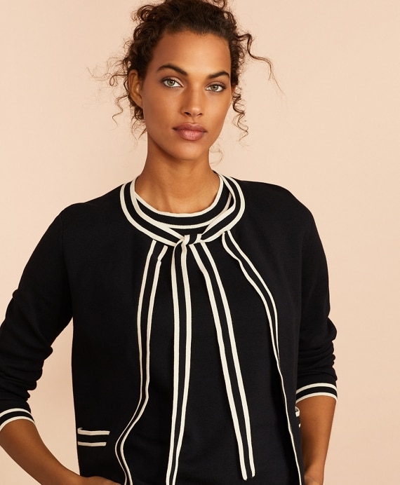 Tie-Neck Cotton Cardigan - Brooks Brothers Outlet