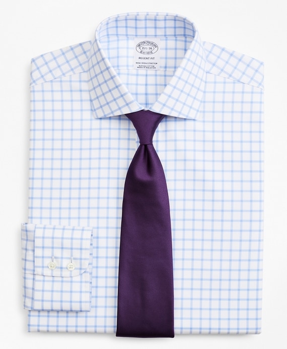 Stretch Regent Fitted Dress Shirt, Non-Iron Twill English Collar Grid Check - Brooks Brothers Factory Outlet