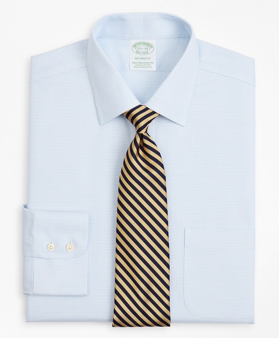 Stretch Milano Slim-Fit Dress Shirt, Non-Iron Twill Ainsley Collar Micro-Check - Brooks Brothers Outlet