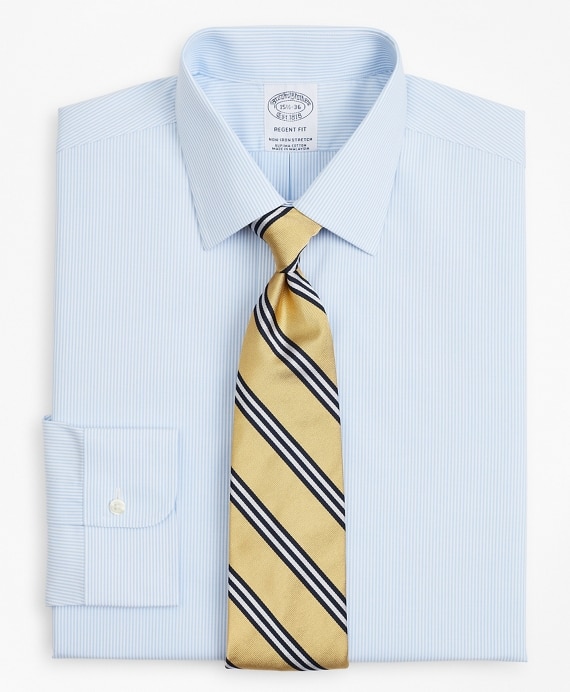 Stretch Regent Fitted Dress Shirt, Non-Iron Poplin Ainsley Collar Fine Stripe - Brooks Brothers Outlet
