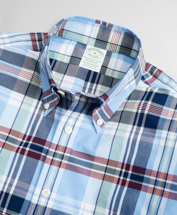 Stretch Milano Slim-Fit Sport Shirt, Non-Iron Multi-Plaid - Brooks Brothers Outlet