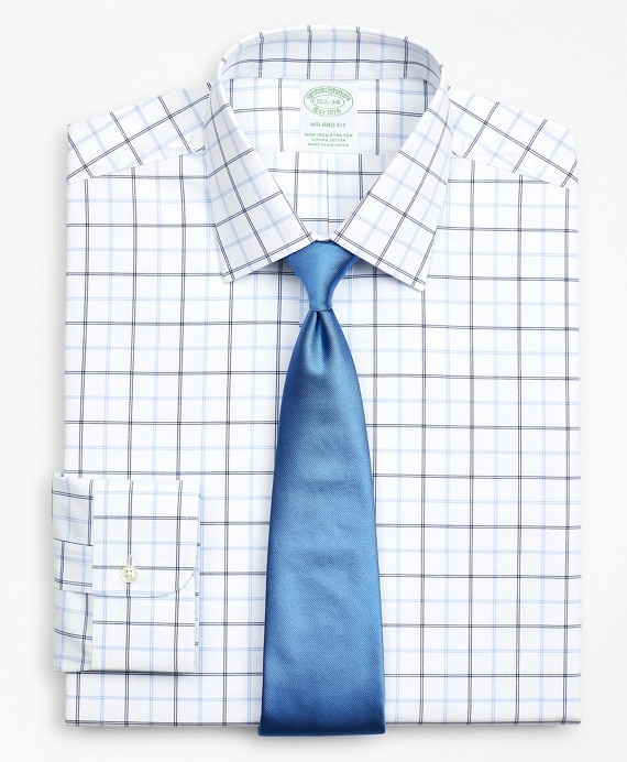 Stretch Milano Slim-Fit Dress Shirt, Non-Iron Poplin Ainsley Collar Double-Grid Check - Brooks Brothers Outlet