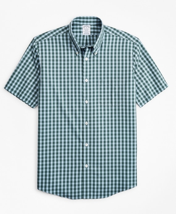 Stretch Regent Fitted Sport Shirt, Non-Iron Short-Sleeve Gingham - Brooks Brothers Outlet