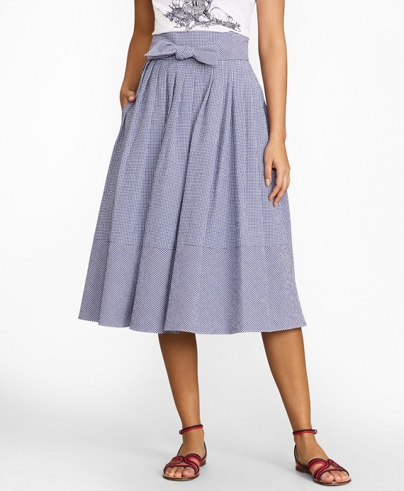 Gingham Seersucker Pleated Skirt - Brooks Brothers Outlet