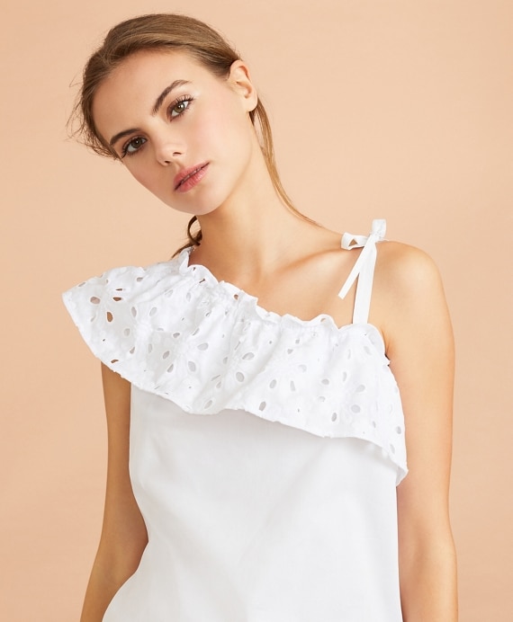 Eyelet Ruffle-Trim One-Shoulder Top - Brooks Brothers Outlet