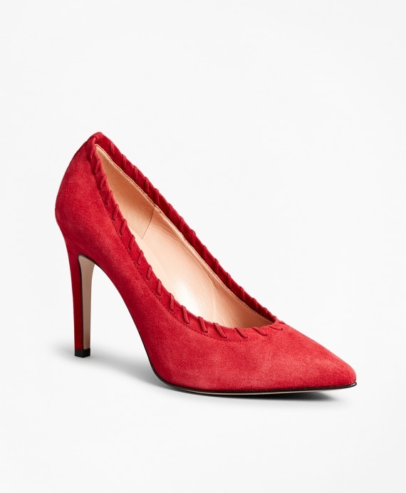 Suede Whip-Stitch Point-Toe Pumps - Brooks Brothers Outlet