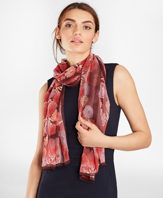 Floral-Print Silk Chiffon Oblong Scarf - Brooks Brothers Outlet