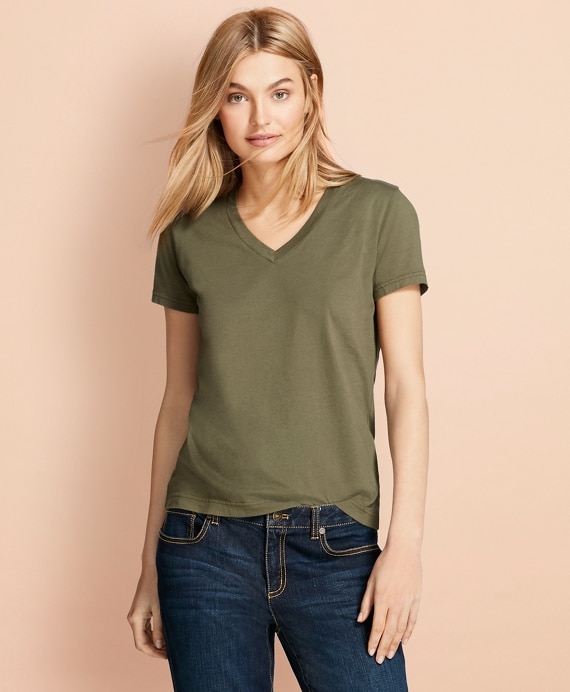 Garment-Dyed V-Neck T-Shirt - Brooks Brothers Outlet