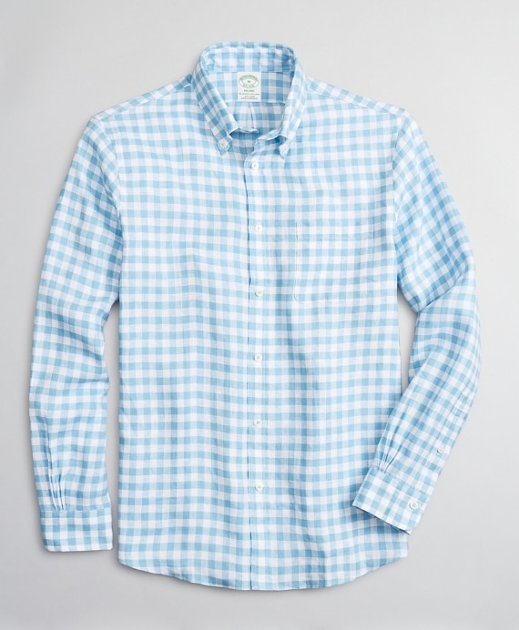 Milano Slim-Fit Sport Shirt, Irish Linen Gingham - Brooks Brothers Outlet