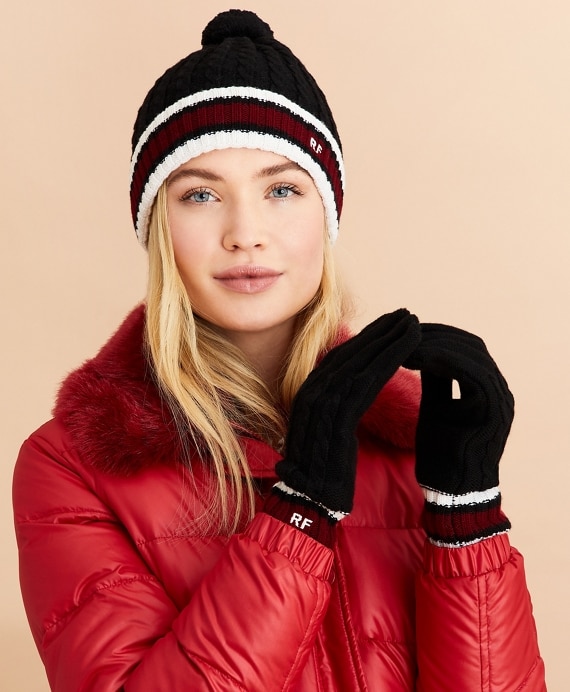 Striped Cable-Knit Wool-Cotton Gloves - Brooks Brothers Outlet