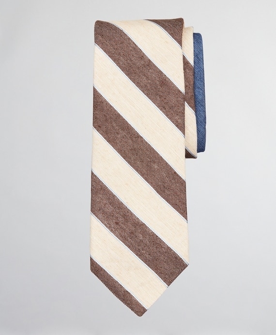 Silk and Linen Texture Stripe with Dot Tie - Brooks Brothers Outlet