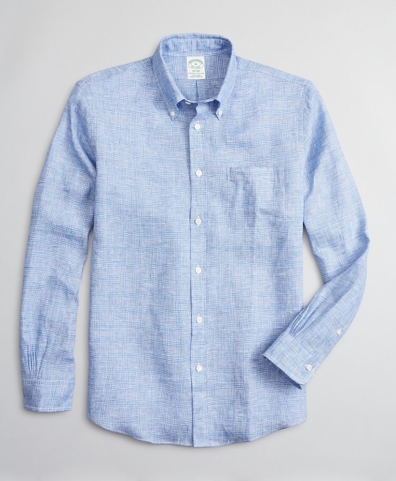 Milano Slim-Fit Sport Shirt, Irish Linen Glen Plaid - Brooks Brothers Outlet