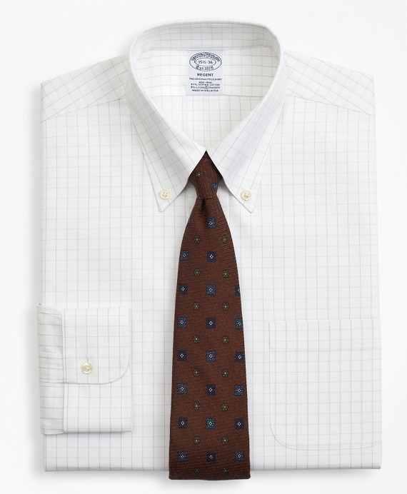 Stretch Regent Fitted Dress Shirt, Non-Iron Windowpane - Brooks Brothers Outlet