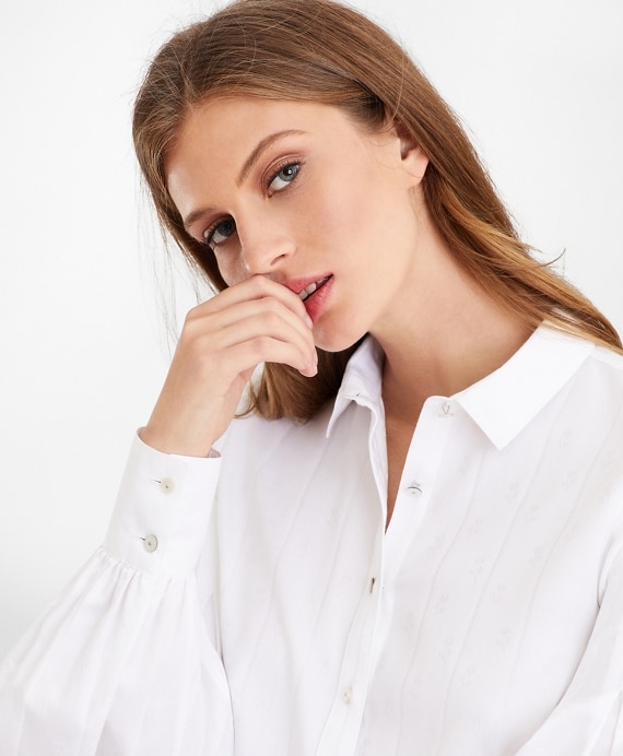 Non-Iron Tailored-Fit Supima&reg; Cotton Floral Jacquard Blouse - Brooks Brothers Outlet
