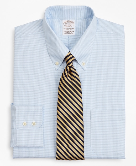 Stretch Soho Extra-Slim-Fit Dress Shirt, Non-Iron Twill Button-Down Collar Micro-Check - Brooks Brothers Outlet