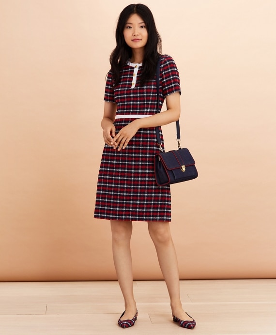 Checked Boucle A-Line Dress - Brooks Brothers Outlet