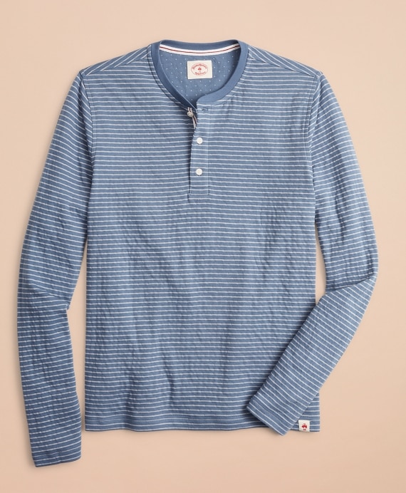 Striped Double-Knit Long-Sleeve Henley - Brooks Brothers Outlet