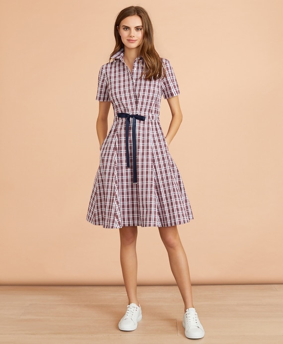 Plaid Cotton Seersucker Shirt Dress - Brooks Brothers Outlet