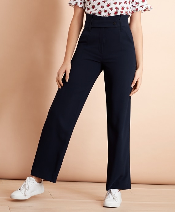 Crepe High-Rise Wide-Leg Pants - Brooks Brothers Outlet