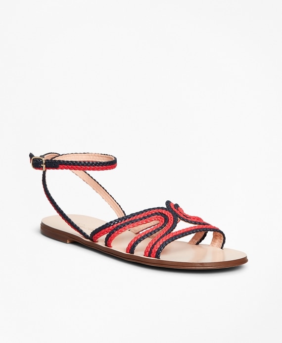 Braided Leather Slide Sandals - Brooks Brothers Factory Outlet