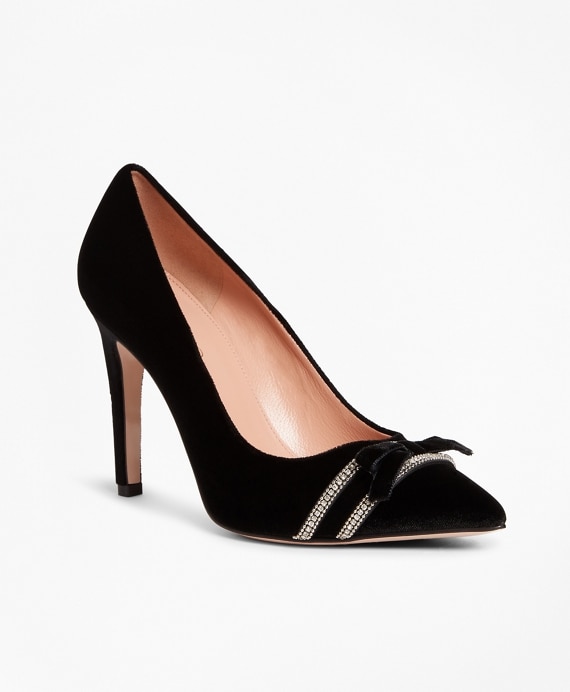 Rhinestone-Trimmed Velvet Point-Toe Pumps - Brooks Brothers Factory Outlet