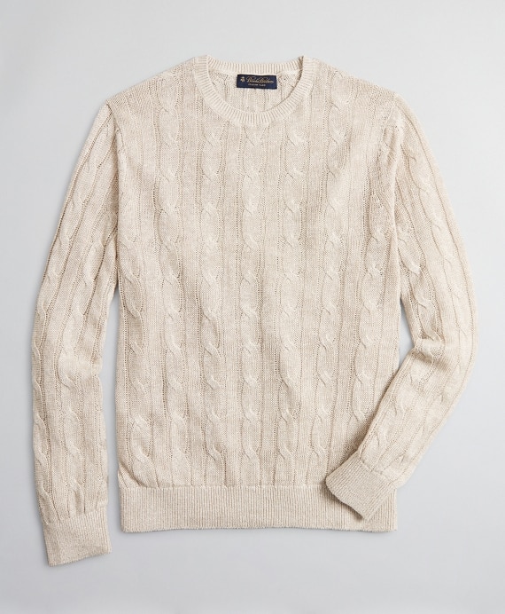 Linen Cable Crewneck Sweater - Brooks Brothers Factory Outlet