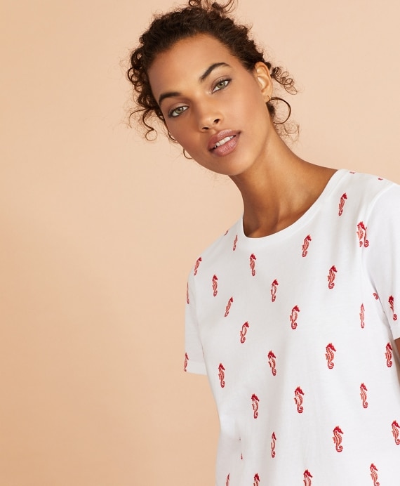 Sequined Seahorse-Print Cotton T-Shirt - Brooks Brothers Outlet