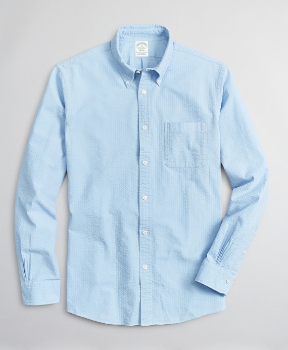 Milano Slim-Fit Sport Shirt, Garment-Dyed Seersucker - Brooks Brothers Outlet