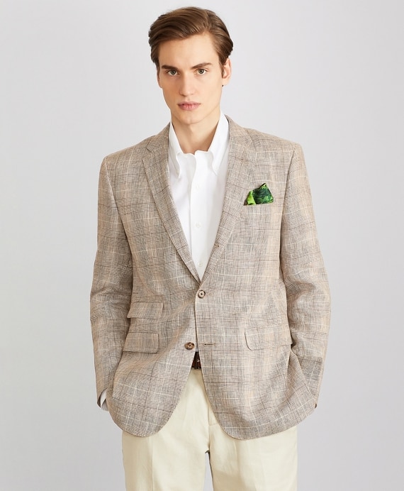 Milano Fit Three-Button Check Linen Sport Coat - Brooks Brothers Outlet