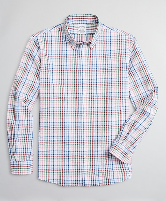 Regent Fitted Sport Shirt, Seersucker Multi-Check - Brooks Brothers Outlet