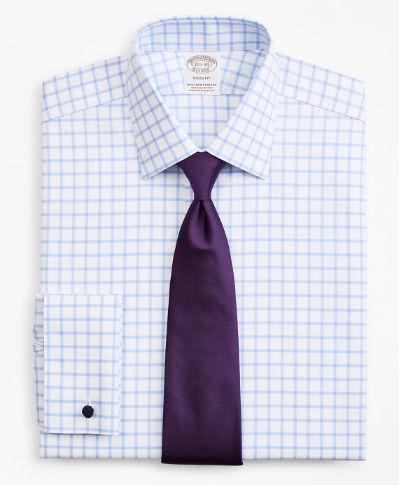 Stretch Soho Extra-Slim-Fit Dress Shirt, Non-Iron Twill Ainsley Collar French Cuff Grid Check - Brooks Brothers Outlet