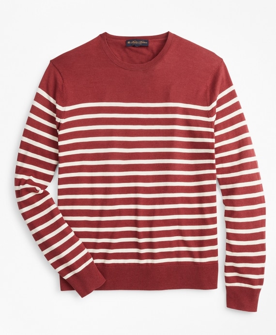 Silk and Cotton Stripe Crewneck Sweater - Brooks Brothers Outlet