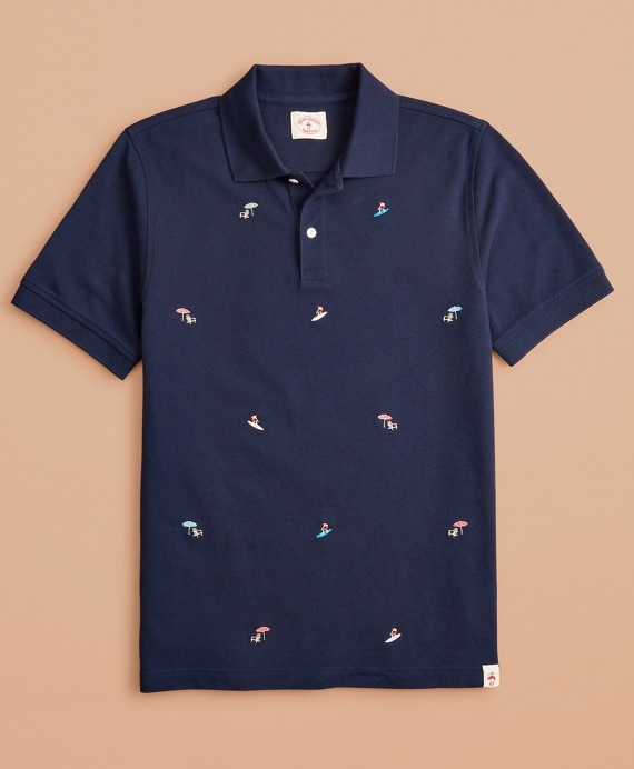 Embroidered Surfer Pique Polo - Brooks Brothers Outlet
