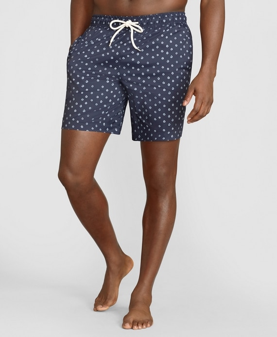 Montauk 6 Indigo Dot Swim Trunks - Brooks Brothers Outlet