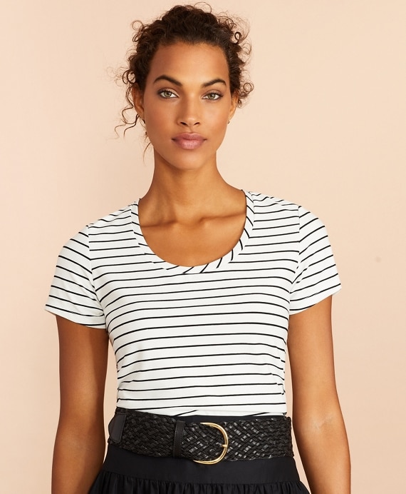 Striped Scoop-Neck T-Shirt - Brooks Brothers Outlet