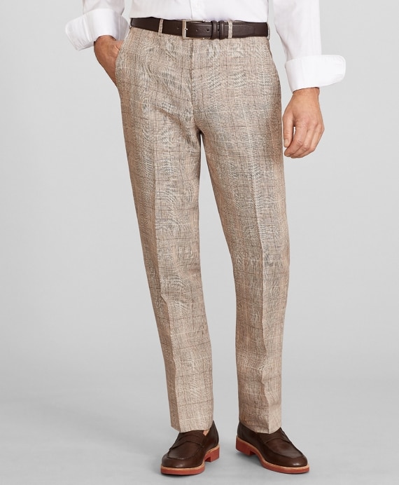 Madison Fit Check Linen Trousers - Brooks Brothers Factory Outlet