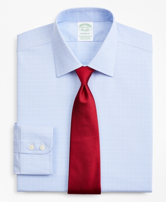 Stretch Milano Slim-Fit Dress Shirt, Non-Iron Royal Oxford Ainsley Collar Glen Plaid - Brooks Brothers Outlet
