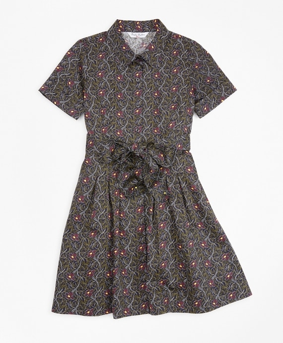 Girls Cotton Pleated Floral Print Shirt Dress - Brooks Brothers Outlet