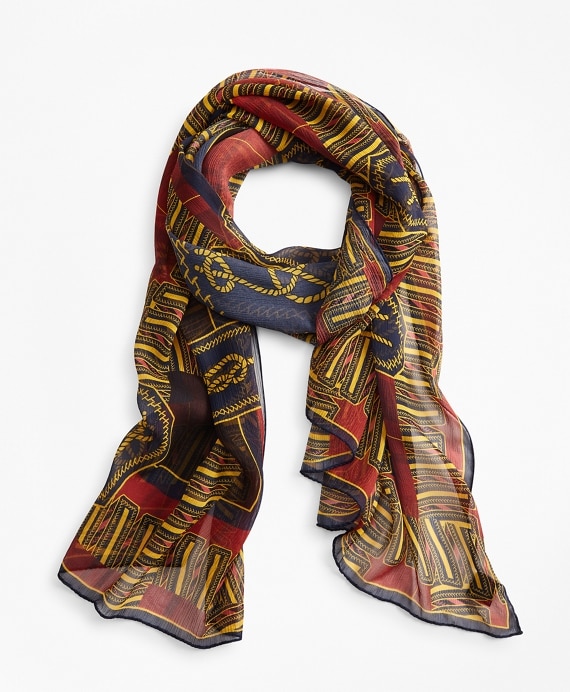 Knot-Print Silk Chiffon Oblong Scarf - Brooks Brothers Factory Outlet