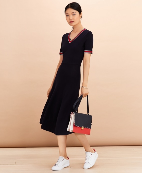 Stripe-Trimmed Midi Sweater Dress - Brooks Brothers Outlet