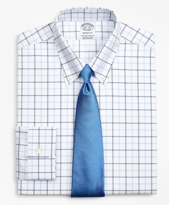 Stretch Regent Fitted Dress Shirt, Non-Iron Poplin Button-Down Collar Double-Grid Check - Brooks Brothers Outlet